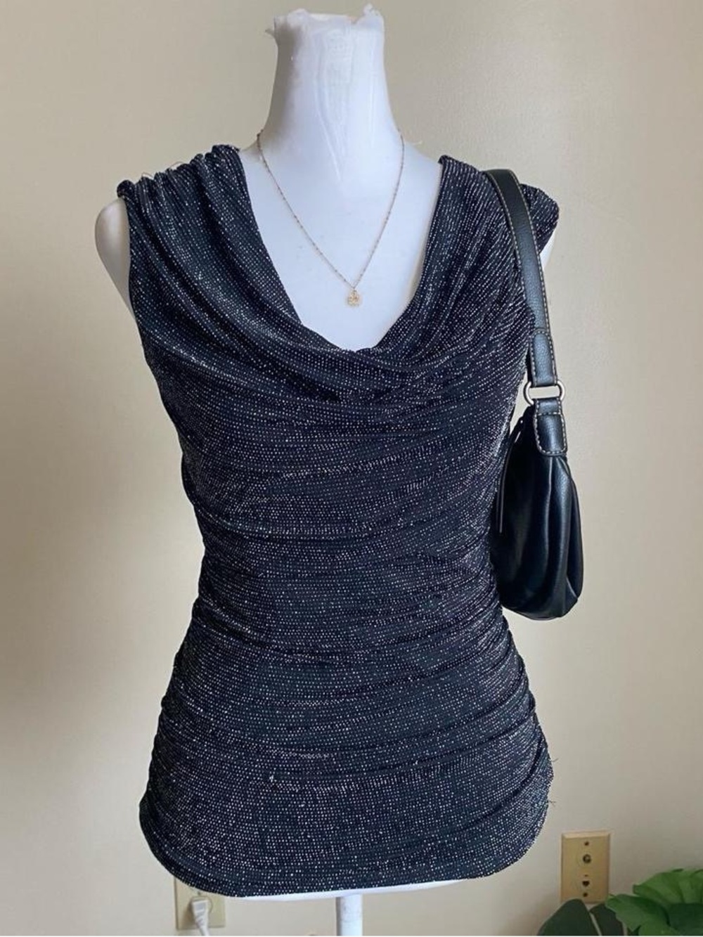 Y2K sparkly black cowl neck top - Picture 7 of 9